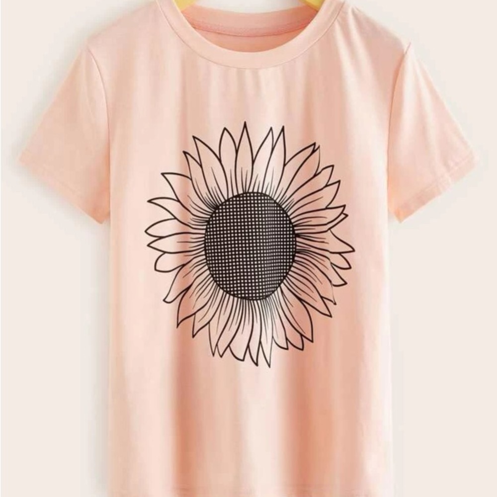 NEW Light Pink Sunflower Tee SHEIN Sz Large